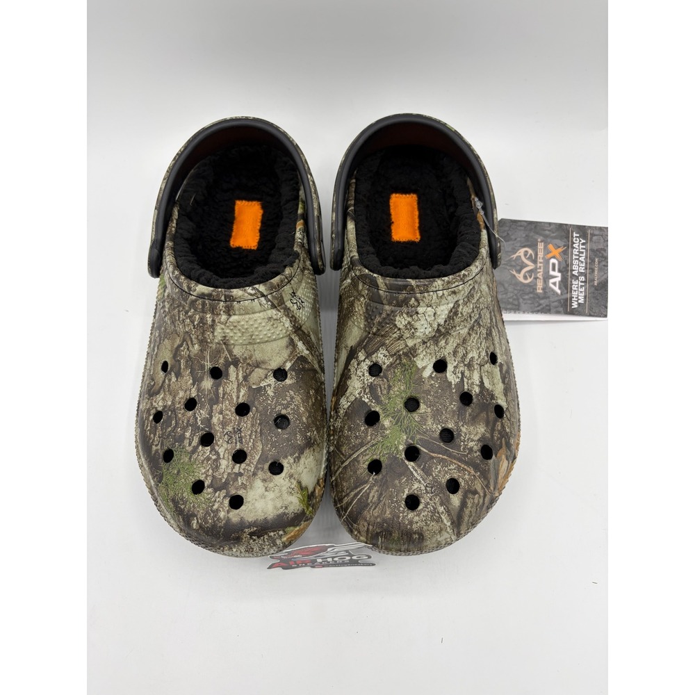 Crocs Classic Lined Clogs Realtree Edge Camo Mens 7 women 9 Black Fuzzy Fur New